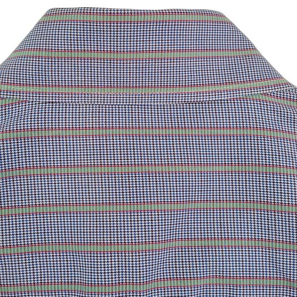 Bugatchi Shirt Men's M Blue Striped Houndstooth Button Pocket Drop Tail Cotton - Picture 11 of 15